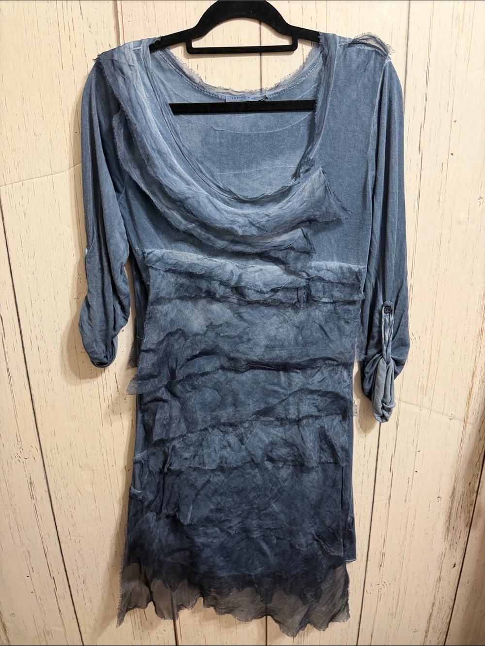 Tempo Paris Washed Indigo Blue Layered Long-Sleeve Dress